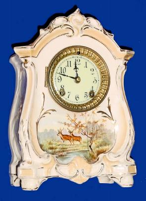 C.1910 Ansonia Clock Co., ÒLa RodaÓ, 8-day time and strike porcelain mantel clock. — Antique Clocks Price Guide