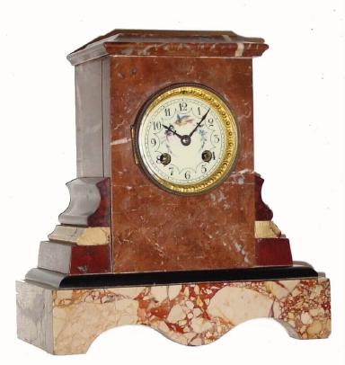 C.1890, French, Vincenti and Cie, 8-day time and strike marble mantel clock, in shades of dark rose and brown. — Antique Clocks Price Guide