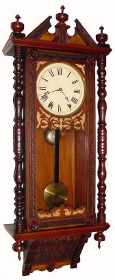 C.1880, Anglo-American, 8-day time and strike wall clock; English made case of mahogany, oak and pine with nice applied embossed wood. — Antique Clocks Price Guide