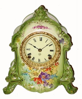 C.1914 Ansonia Clock Co., Royal Bonn, ÒLa RamblaÓ, 8-day time/strike porcelain mantel clock. — Antique Clocks Price Guide