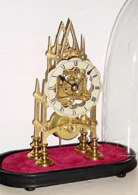 C.1850, English, Single Fusee Skeleton clock on base with old dome. — Antique Clocks Price Guide