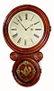C.1890, E. Ingraham, Small version of Ionic wall clock with 10-inch dial, walnut with an outstanding original (putty is intact) Masonic design glass. 
