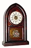 C.1870, Ansonia, 8-Day Beehive Clock, time, strike and alarm, with mahogany veneer and stenciled floral tablet. 