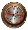 C.1967 Chelsea Clock Co., 8-day Radio Room timepiece with 24-hour dial with a secondary hour hand for Greenwich Mean Time in a cast brass case with screw on bezel. This timepiece with referred to as the ÒZuluÓ by maritime shipping. The red areas on the dial reflect periods of silence observed by radio operators to monitor for distress signals. Note silver hour hand showing in red area.