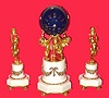 C.1880 French, 8-Day, 3-Cherubs, ormolu and marble mantel clock ÓSETÒ, the cherubs holding aloft a dark blue globe containing the time and bell strike ÓPENDULUMÒ movement, and with matching garnitures. 