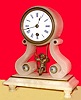 C.1890, French, ÓSwinging DollÒ, mantel clock, white alabaster case with ormolu waist trim and embossed button accents. 