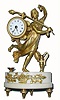C.1875, French, Mini Ormolu and Marble figural clock, a running lady with torch and castanets on each hand, a water jug and bowl at her feet. 
