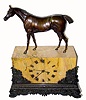 C.1830, French, ÓThoroughbredÒ, large bronze and marble mantel clock, silk thread movement. 