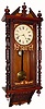 C.1880, Anglo-American, 8-day time and strike wall clock; English made case of mahogany, oak and pine with nice applied embossed wood. 