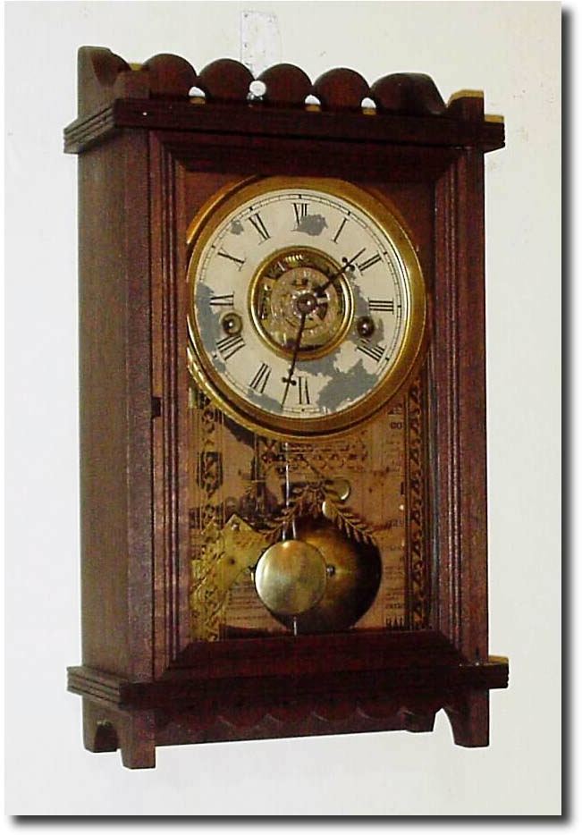 C.1891, Waterbury Clock Co., "Racer' model wall clock in clean, restored condition, running, striking and alarming. — Antique Clocks Price Guide