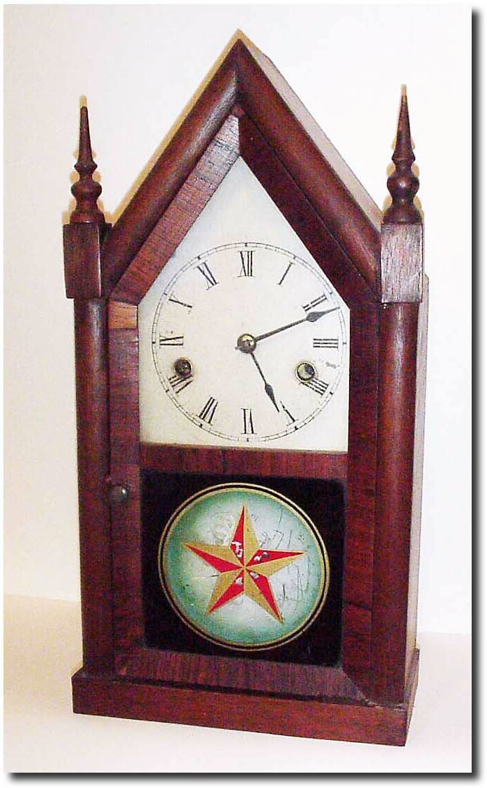 C.1870, New Haven Clock Co., Mini 30-hour steeple clock in generally good condition. — Antique Clocks Price Guide