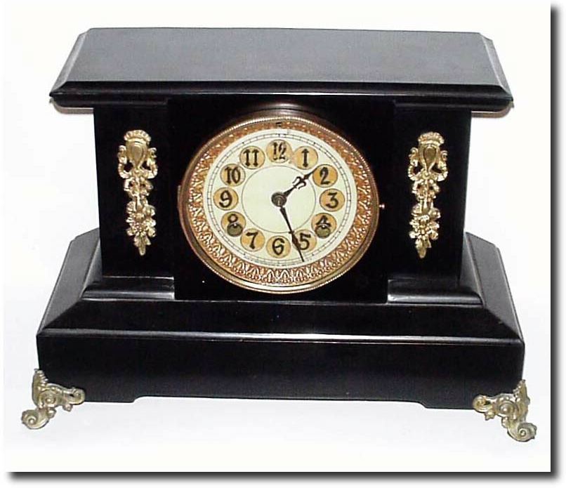 C.1900, New Haven "Fairfield' Black enamel over iron mantel clock in very good original condition. — Antique Clocks Price Guide