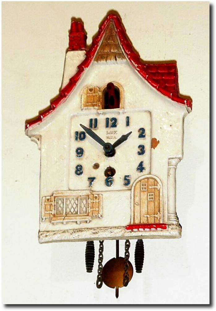 C.1947, Lux "Chalet', Nodding Bird in fair, as-found condition. — Antique Clocks Price Guide
