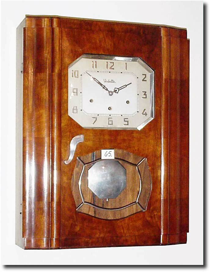 C.1935, French, Westminster Chime Wall clock in the Art Deco style, with fancy glass having silvered design. — Antique Clocks Price Guide