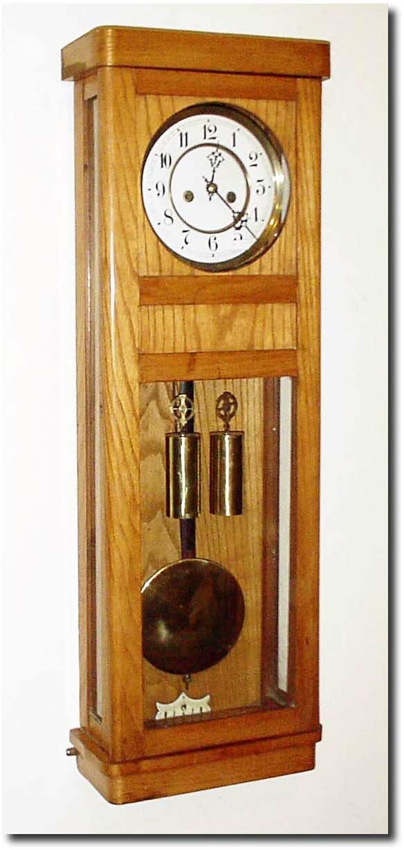 C.1915, German, Junghans, 2-Weight "box style', oak cased wall regulator, in generally good condition. — Antique Clocks Price Guide