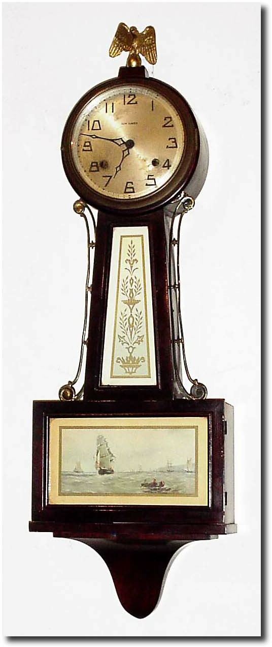 C.1925, New Haven, "Whitney' 8-Day time and strike banjo in very good, as-found condition. — Antique Clocks Price Guide