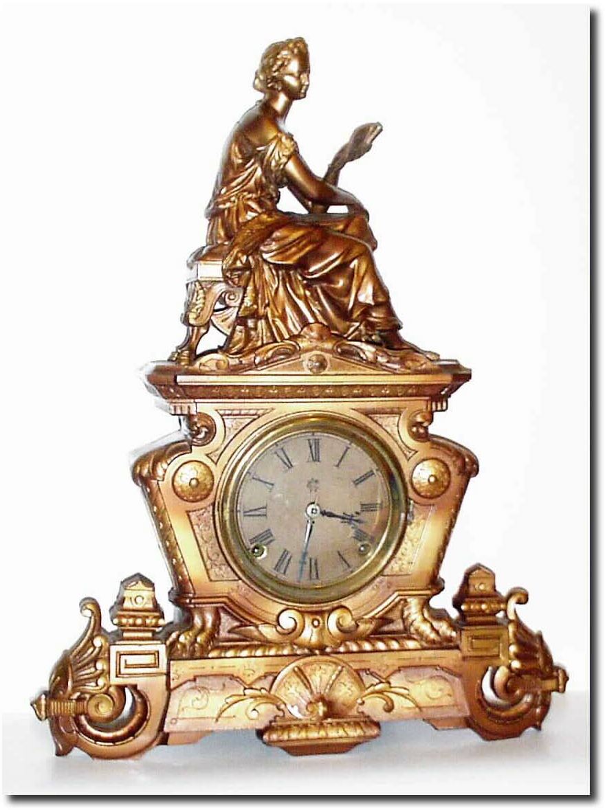 C.1865, Waterbury Clock Co, "Romance', cast figural clock, 8-day, restored. — Antique Clocks Price Guide