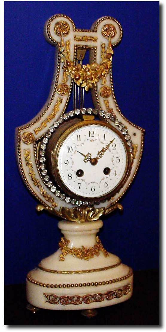 C.1860, French, White Marble lyre clock, as-found. — Antique Clocks Price Guide