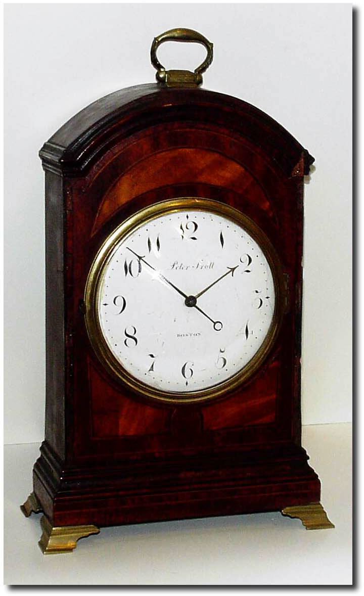 C.1805, Peter Trott, Boston (Mass), a wonderful little mahogany bracket clock with a watch movement. — Antique Clocks Price Guide