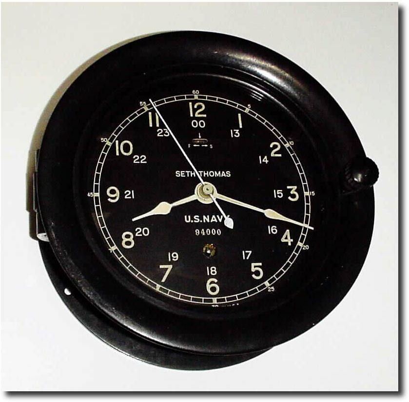 C.1943, Seth Thomas, Black Bakelite Ship"s clock, running. — Antique Clocks Price Guide