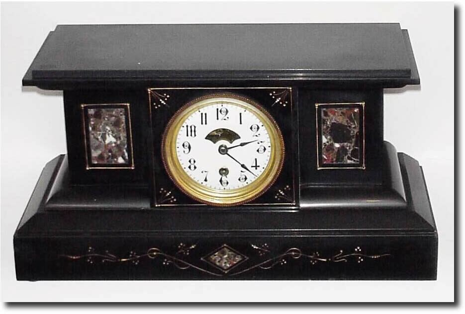 C.1895, Boston Clock Co., Black Marble mantel clock with patent tandem wind movement, in excellent, as-found condition. — Antique Clocks Price Guide