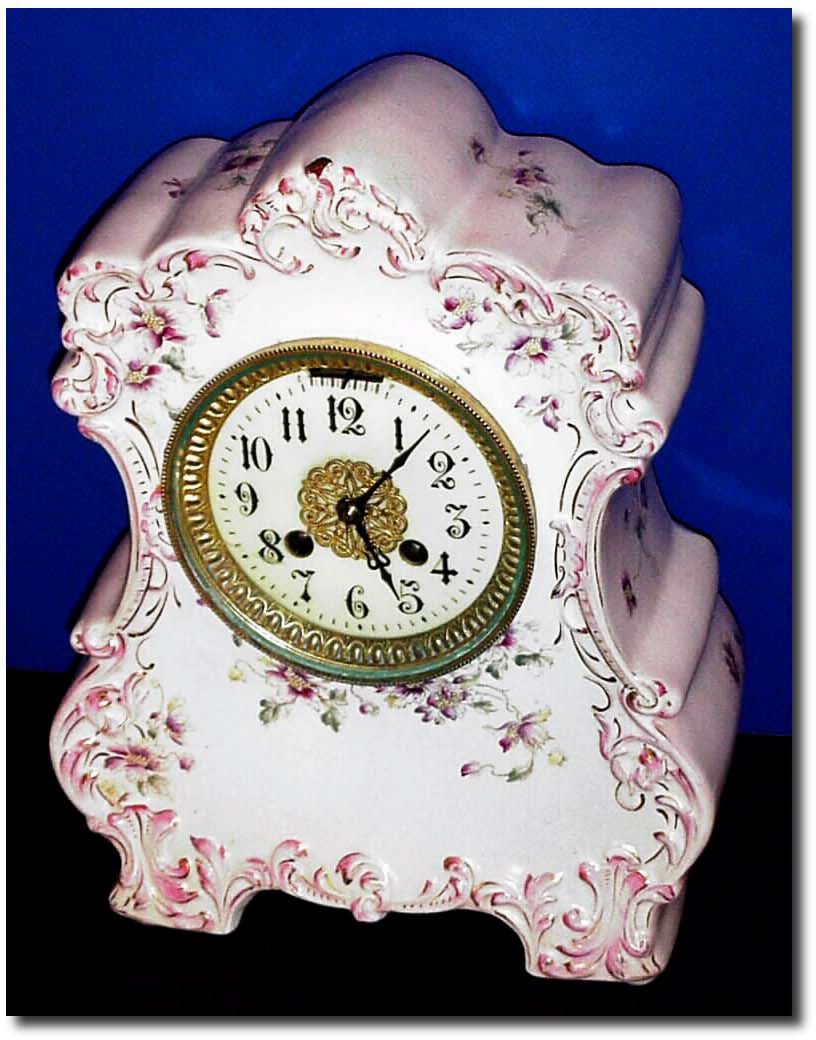 C.1900, French Porcelain Clock, Pink, needs work. — Antique Clocks Price Guide