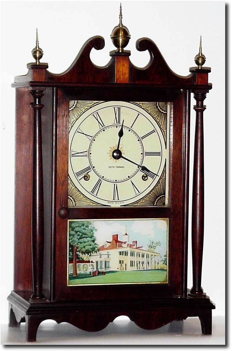 C.1930, Seth Thomas "Kingsbury' Pillar and Scroll, half size, in outstanding original condition, with good dial, Mt. Vernon tablet, and label on bottom. — Antique Clocks Price Guide