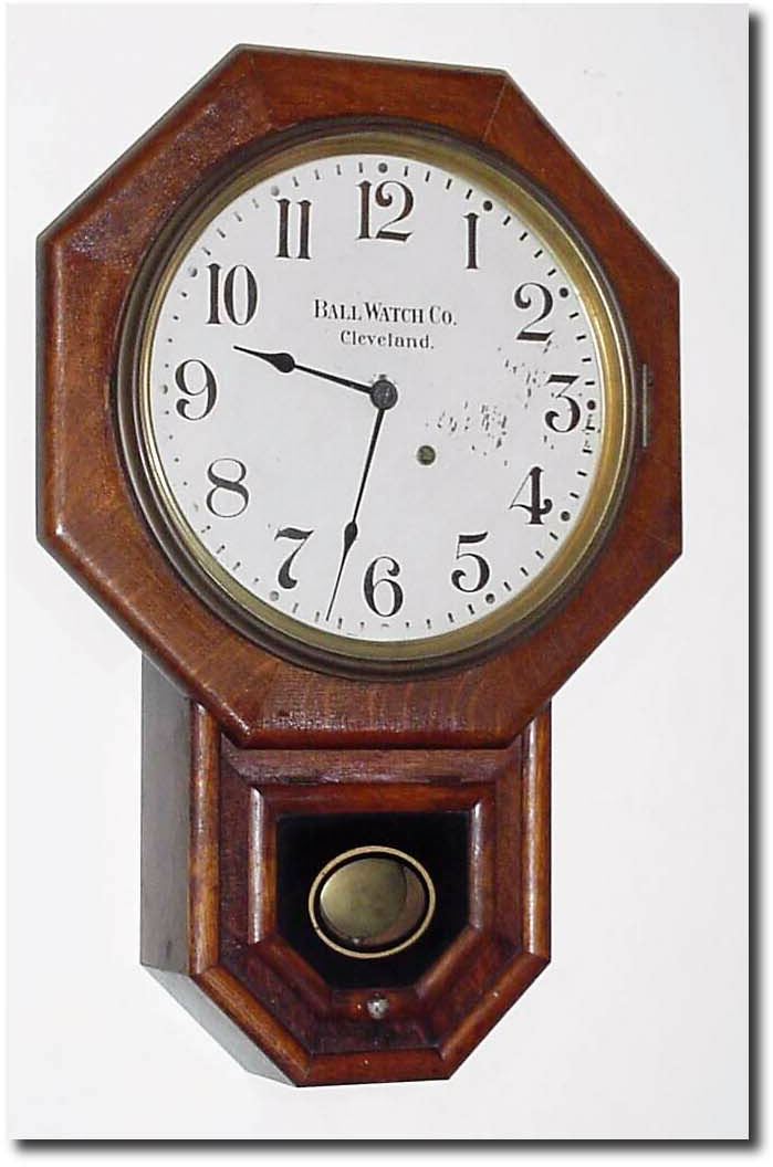 C.1900, Ball Watch Co., Cleveland, O., label on a Seth Thomas 12-Inch Drop in old oak. — Antique Clocks Price Guide