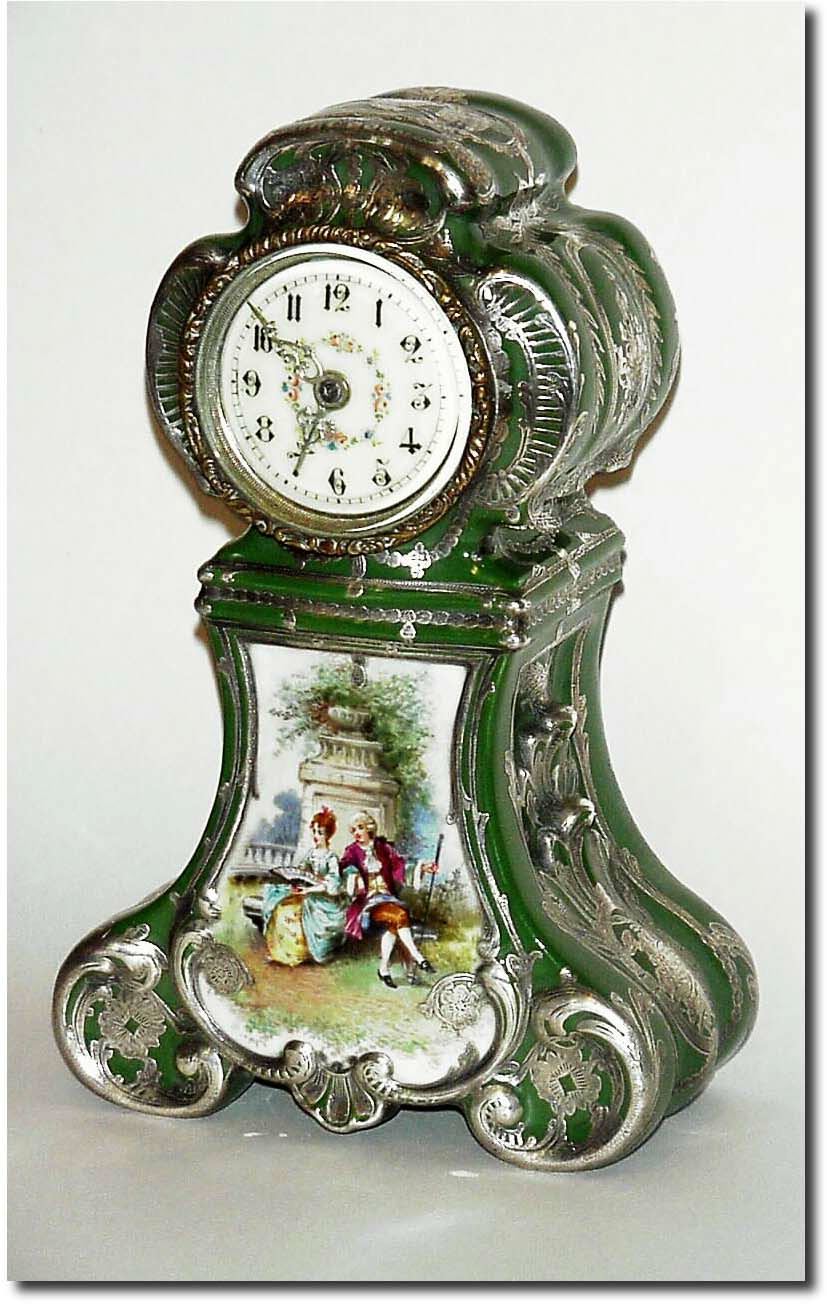 C.1895, French, Silver Inlay Over Porcelain, mantel clock in excellent original condition. — Antique Clocks Price Guide