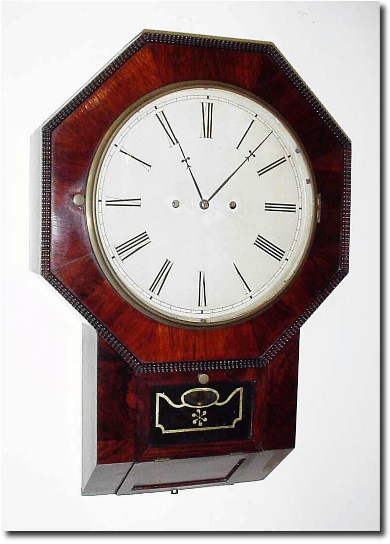 C.1855, Atkins, Whiting and Co., Bristol, Conn., Drop Octagon wall clock with 30-day wagon spring movement. — Antique Clocks Price Guide
