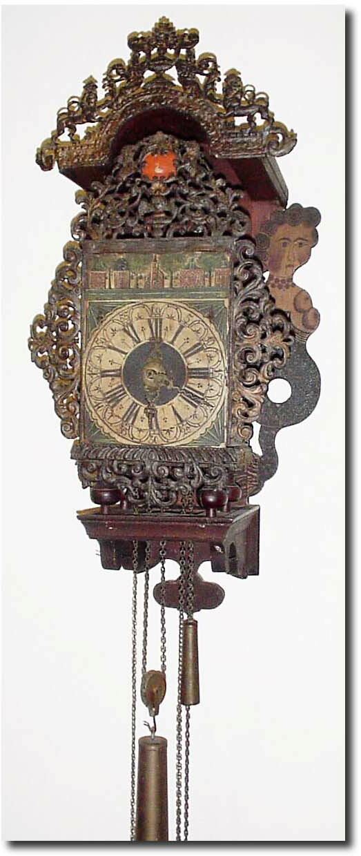 C.1800, Dutch, Stoelklok, in very good original condition, with original paint on case and dial, and with original leads intact (couple of breaks). — Antique Clocks Price Guide