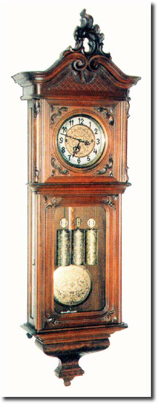 C.1890, Gustav Becker, Czechoslovakian, (made under German patent), Baroque, 3-weight, grand sonnerie, striking on straight steel rods. — Antique Clocks Price Guide