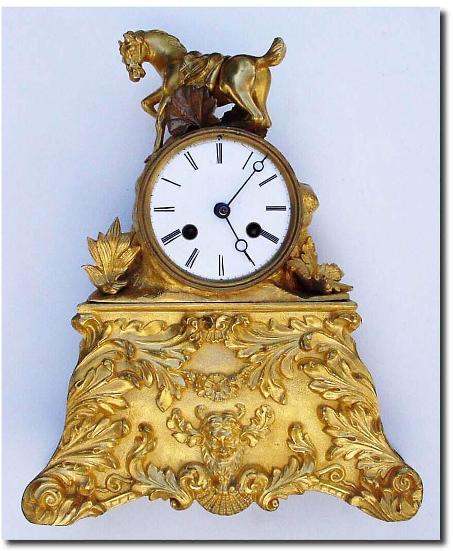 C.1840, French, Riderless Horse, ormolu figural clock in generally good condition. — Antique Clocks Price Guide