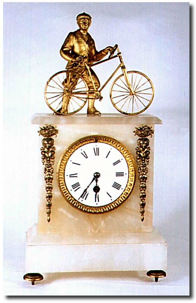 C.1890, French, "Bicycle and Rider,' Figural timepiece in very good condition. — Antique Clocks Price Guide