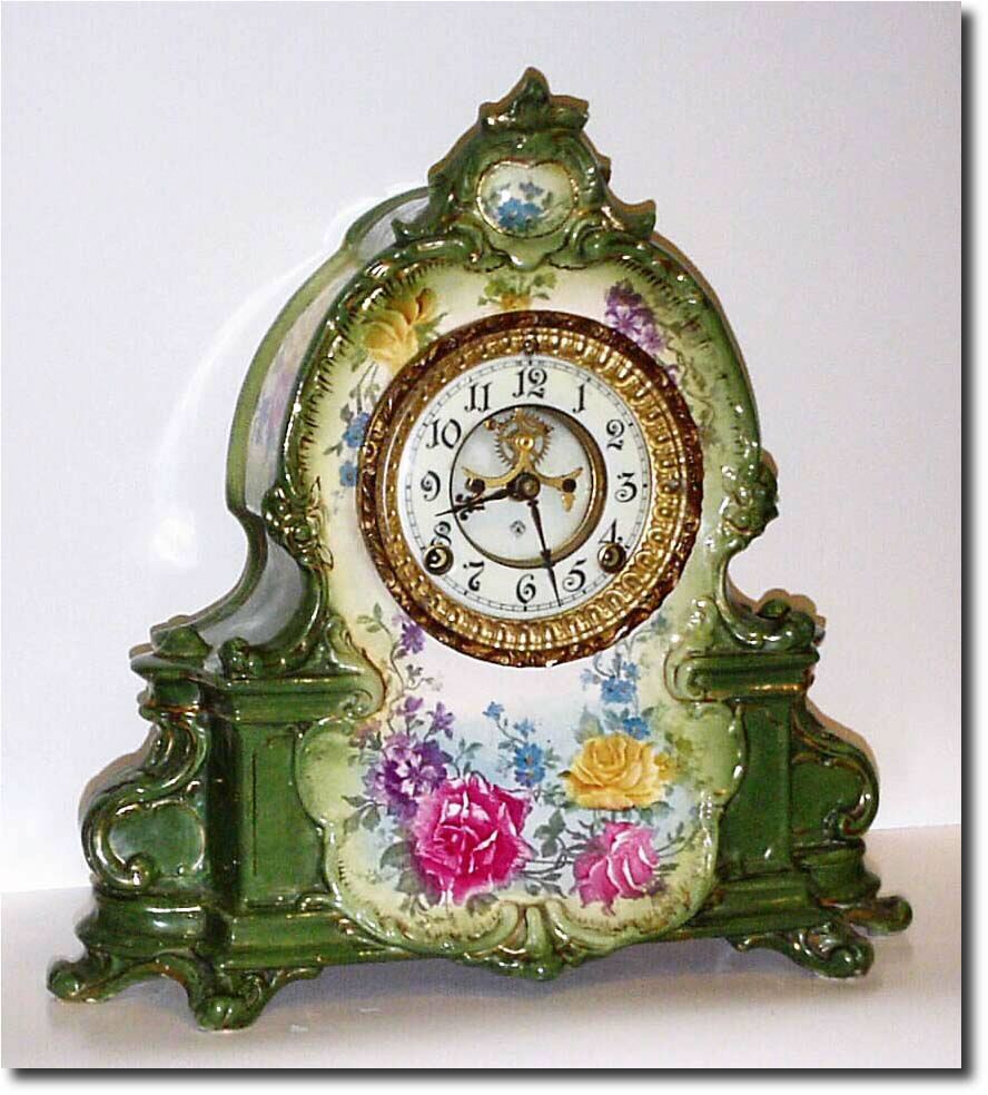 C.1904, Ansonia Royal Bonn "La Manche' Porcelain China clock. — Antique Clocks Price Guide