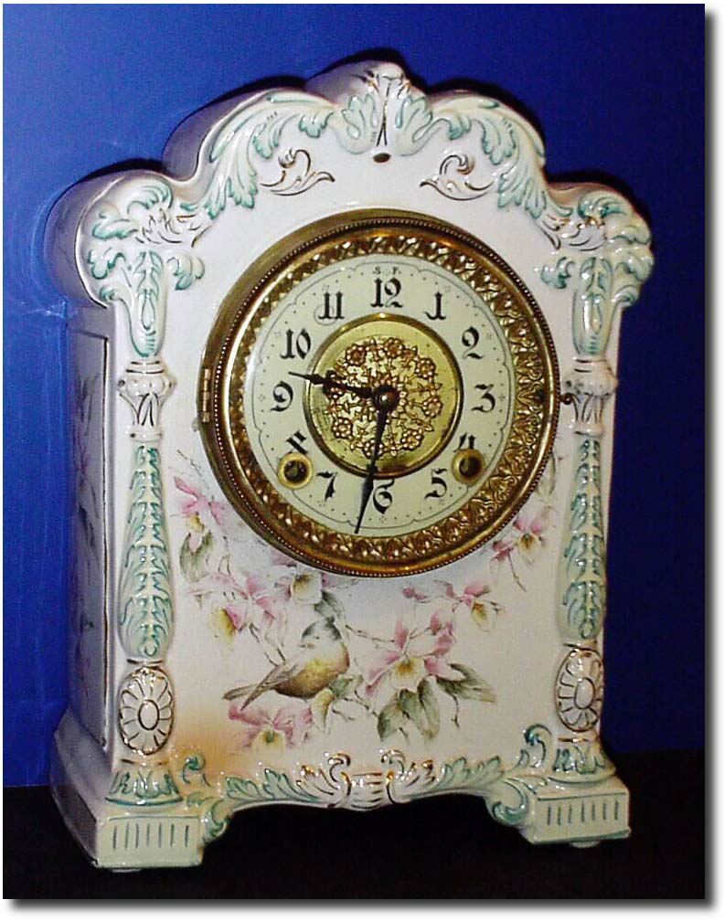 C.1900, New Haven "Hyperion' Porcelain china clock in good original condition with rear label. — Antique Clocks Price Guide
