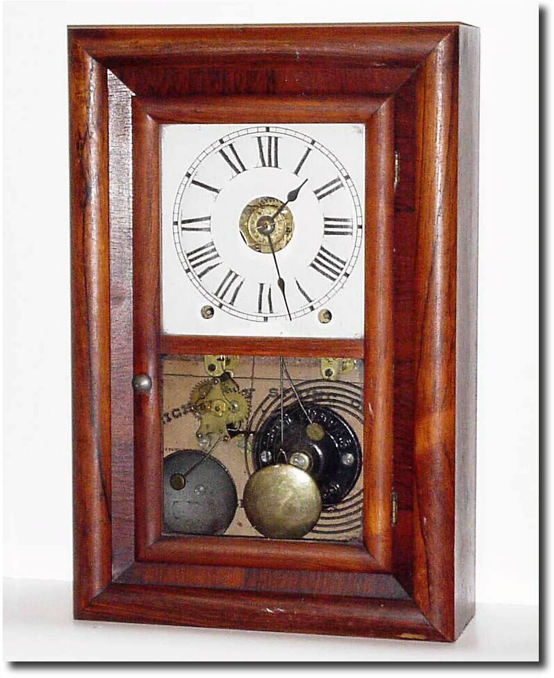 C.1868, Seth Thomas "Round Band', Rosewood shelf clock in excellent original condition except for the clear tablet. — Antique Clocks Price Guide