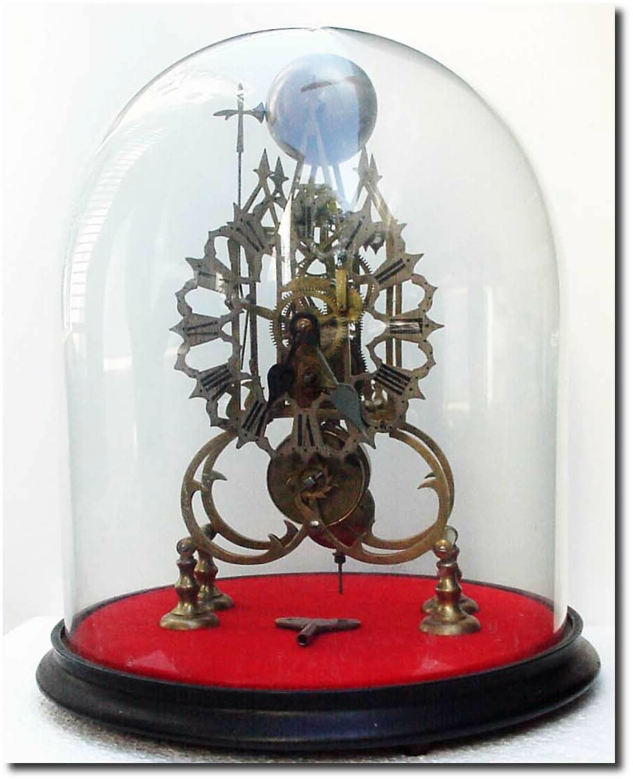 C.1900, English, Single Fusee Skeleton clock, under dome. — Antique Clocks Price Guide