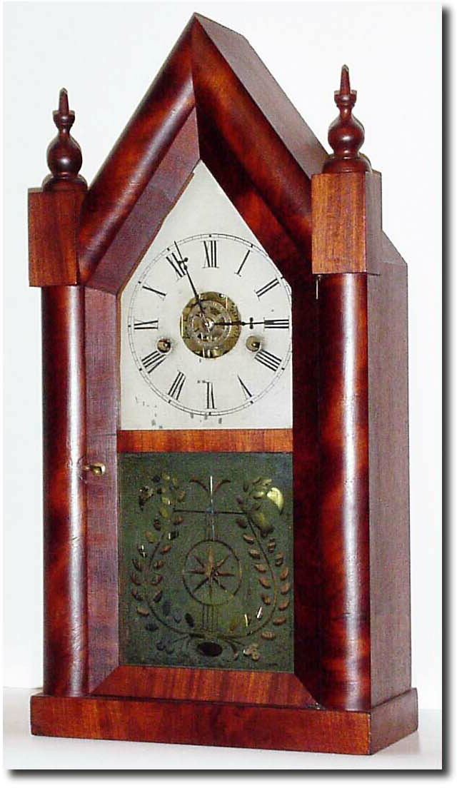 C.1860, New Haven Clock Co., New Haven, a good 30 hour T/S/Alarm steeple in restored condition. — Antique Clocks Price Guide