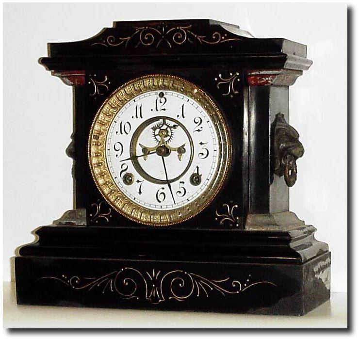 C.1880, Ansonia Clock Co., "La France' black enameled iron case clock in good, as-found condition. — Antique Clocks Price Guide