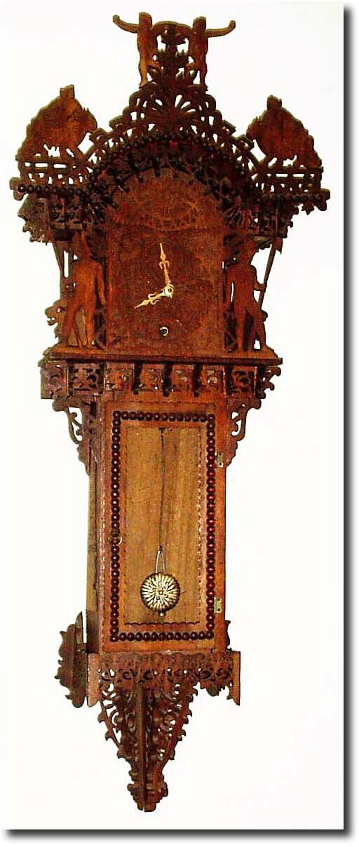 C.1985, American Fret Work wall clock, 8-day, time. — Antique Clocks Price Guide