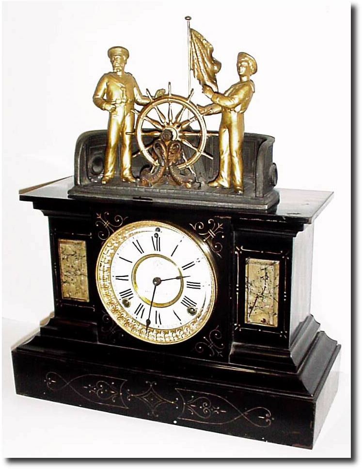 C.1894, Ansonia "Mechanical Clock', the ship"s wheel moves back and forth as the clock runs. — Antique Clocks Price Guide