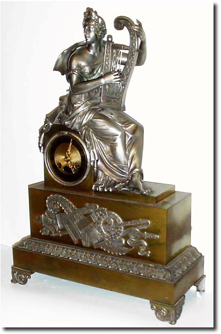 C.1880, French "La Misique' Silvered Bronze figural clock in good original condition. — Antique Clocks Price Guide