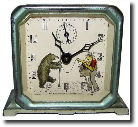 C.1949, Keebler Clock Co., Philadelphia, Pa, Organ Grinder and Bear animated alarm clock, — Antique Clocks Price Guide