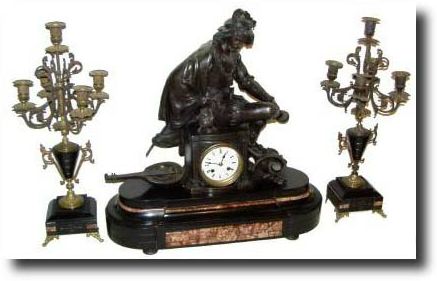 C.1900, French Musician figural clock set, — Antique Clocks Price Guide