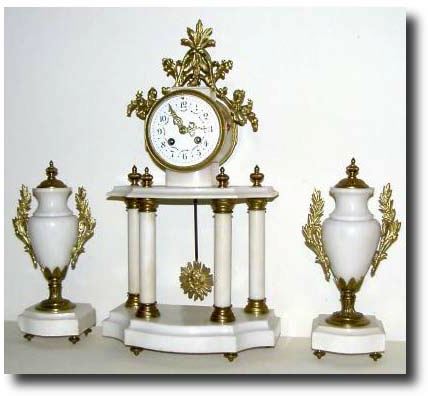 C.1880, French, Portico Mantel Set, Marble and Bronze — Antique Clocks Price Guide