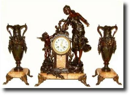 C.1900, French, Love, figural clock set with side garnitures. — Antique Clocks Price Guide