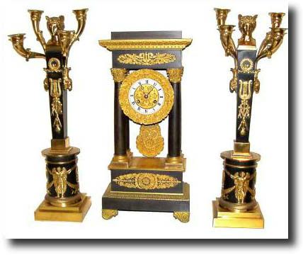 C.1880, French, 3-Piece Empire Mantel set in good condition. — Antique Clocks Price Guide