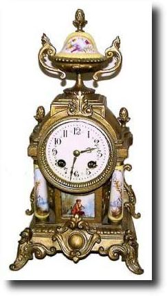 C.1900, French, Gilded Spelter and Porcelain mantel clock, — Antique Clocks Price Guide