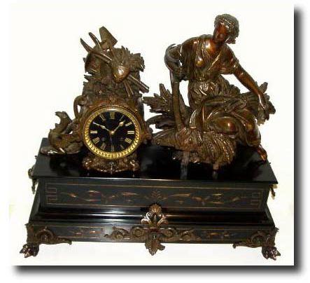 C.1890, French Bronzed Spelter Figural Clock "Harvest", — Antique Clocks Price Guide